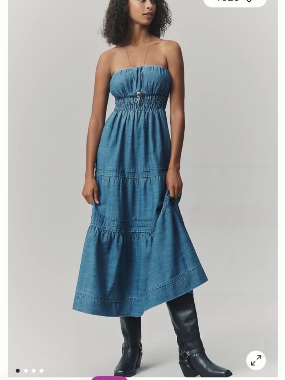 Anthropologie Denim Somerset Strapless Dress Tiered Maxi NWOT Medium